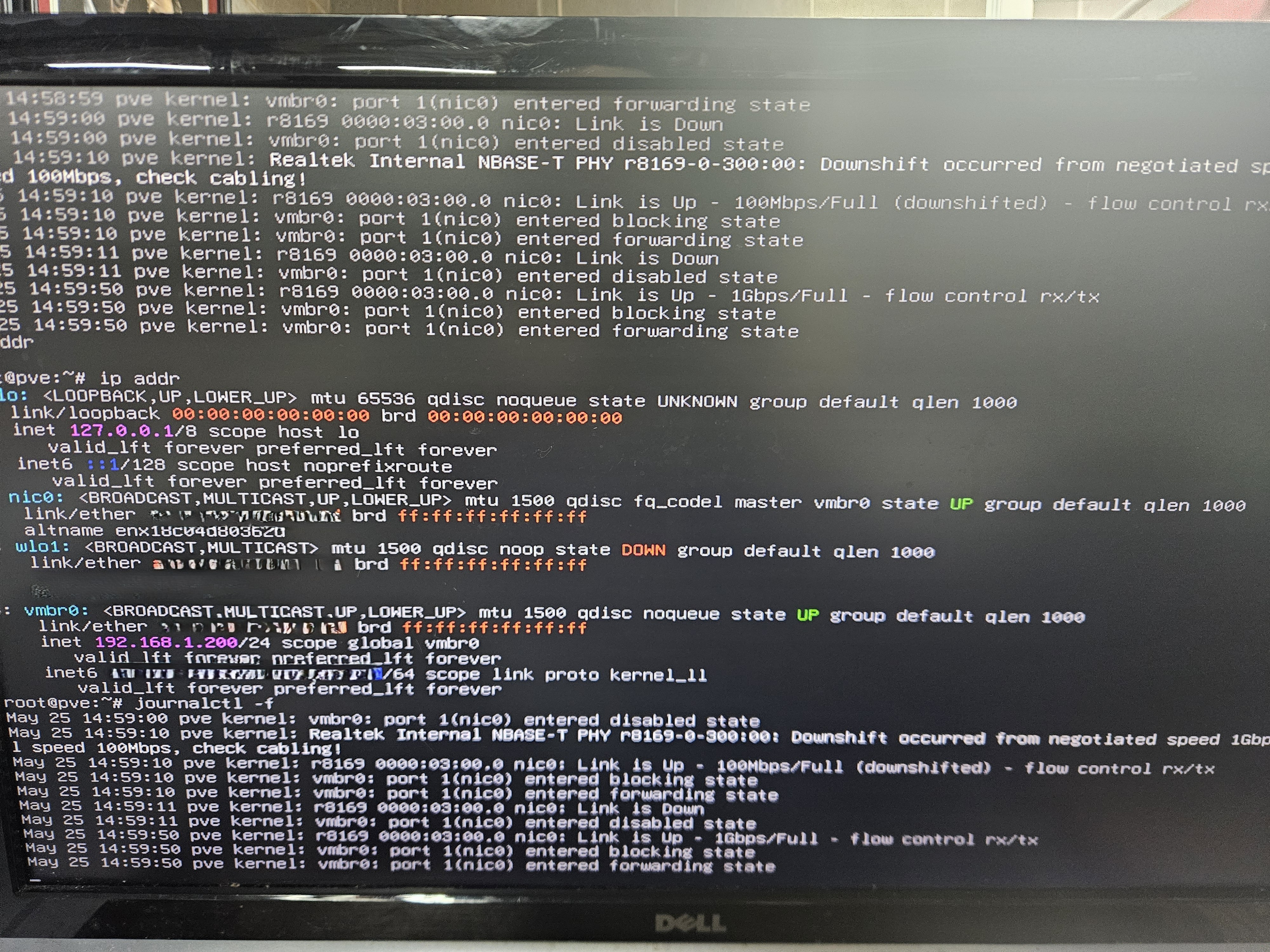 ip addr and journalctl in use